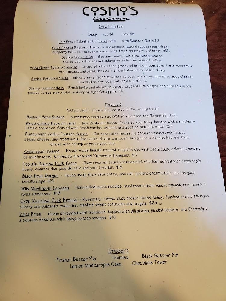 Cosmo's Cucina & O'Duffy's Pub Menu image 1